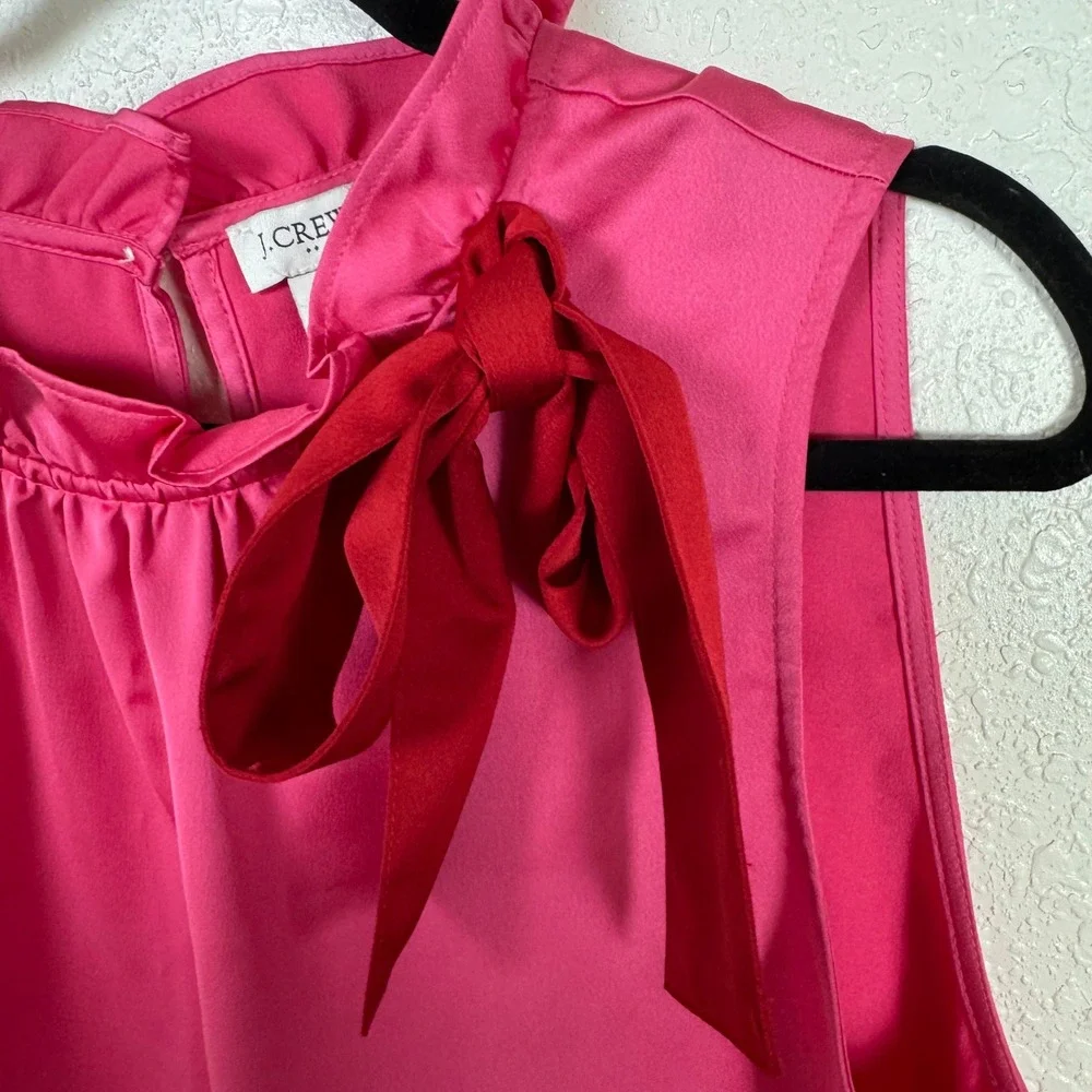 J.Crew Satin Bow-Neck Sleeveless Top Ruffle Mock Neck Pink Large
